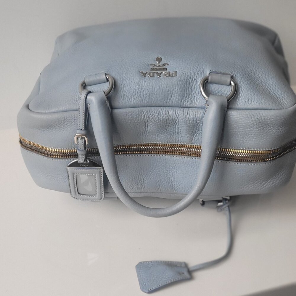 PRADA Light Blue Leather Bowler Handbag - Picture 11 of 16